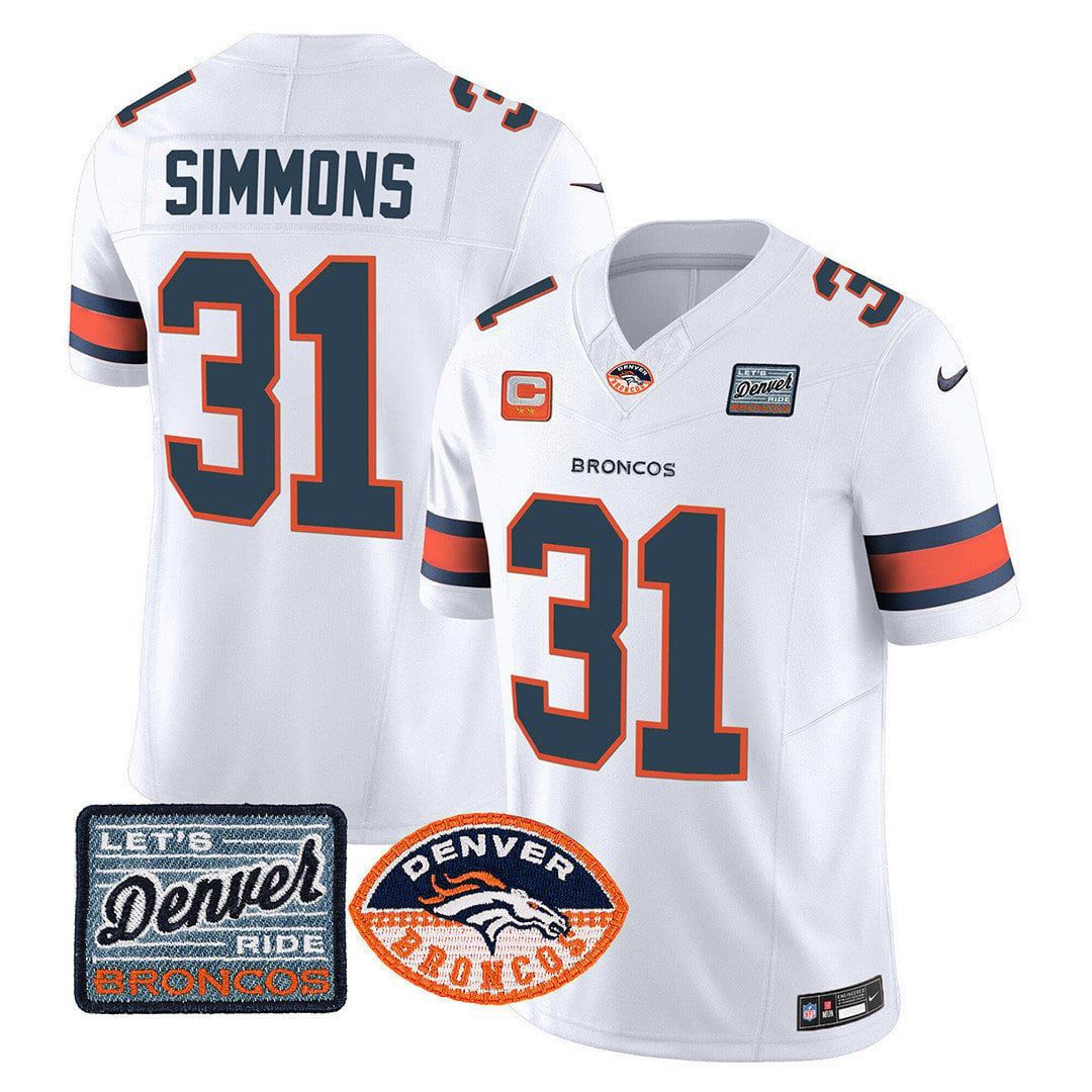 Men Denver Broncos #31 Simmons White 2024 Nike Logo Patch Limited NFL Jersey